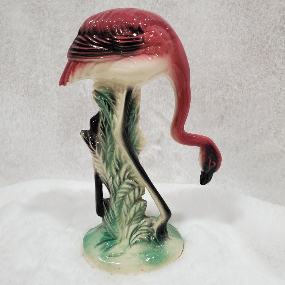 Vintage, mid-century Art Deco Style Pink Flamingo Head Down Ceramic Figurine  Fl